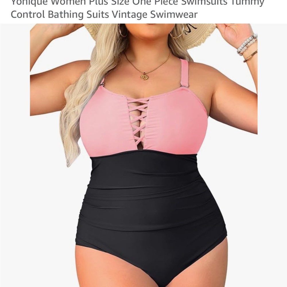 Yonique Pink and Black One Piece Swimsuit